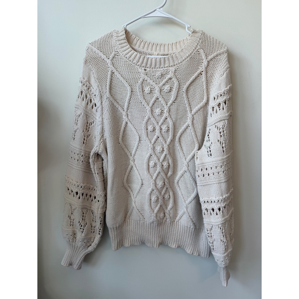 Universal Thread Cream Cable Knit Pointelle Crewneck Sweater XL